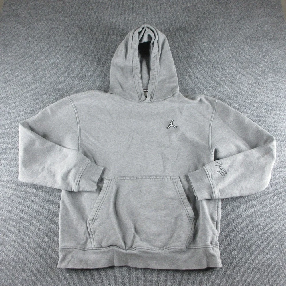 Jordan Hoodie Mens M Gray Fleece Kangaroo Pocket Jumpman Logo Sweatshirt‎
